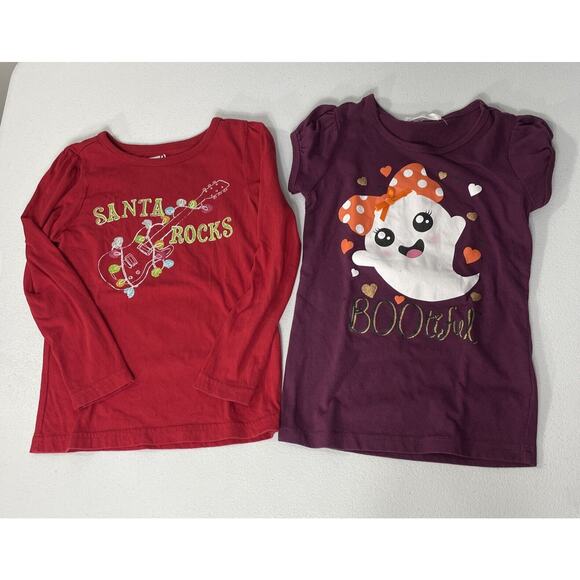 Lot of 2 Girl Size 4/5 Halloween Ghost Tee & Holiday Christmas Top T Shirt - Picture 1 of 7
